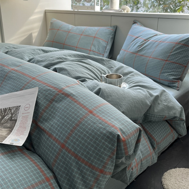 Bedding Set Washed Cotton Linen Duvet Cover Flat Sheet Pillowcase Soft Comfort Home Hotel