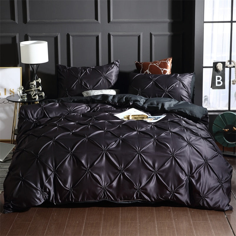 Rayon Pinch Pleated King Size Duvet Cover Set Luxury Full Twin Bedding Set Queen Pleat Single Double Bedding Sets Satin Bed Sets