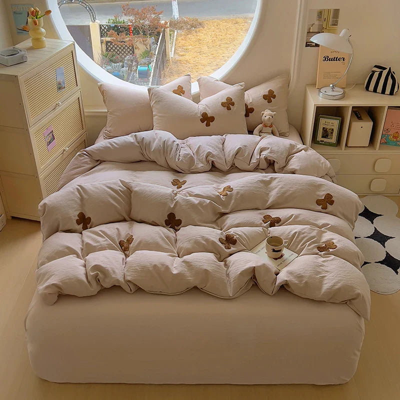 3pcs Duvet cover set (1*Duvet Cover + 2*Pillowcase, Without Core), Butterfly knot yarn embroidery Bedding Set, Soft Comfortable
