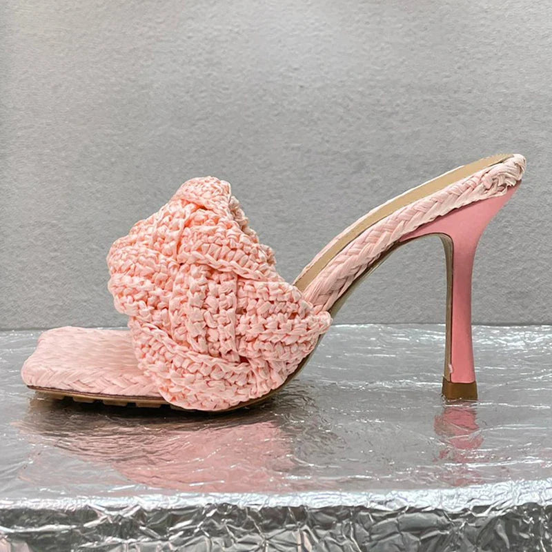 Woven Band Kitten Heels Sandals