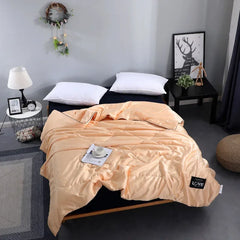 Luxury Emulation Silk Quilted Quilt Queen High End Spring Summer Satin Quilts Mechanical Wash Soft Comfortable Thin Comforter