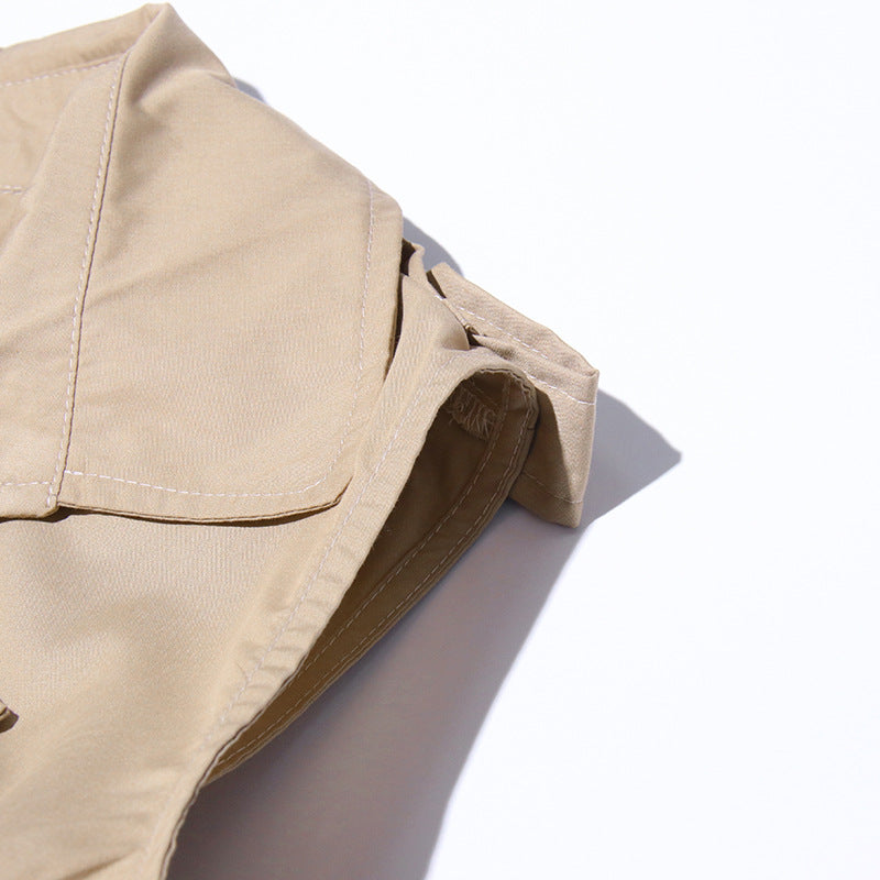 Khaki V-Neck Pleated Sleeveless Top