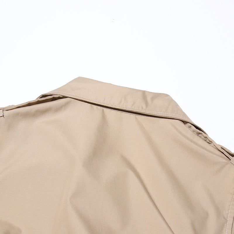 Khaki V-Neck Pleated Sleeveless Top