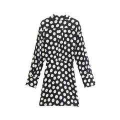 Pleated Waist Bow Tie Wrap Polka Dot Dress