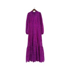 Hollow Out Embroidery Lantern Sleeve Maxi Dress