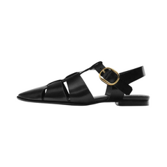 Genuine Leather Pointed Toe Flat Sandals