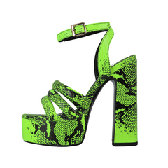 Buckle Strap Open Toe Snake Pattern Thick Heel  Sandals