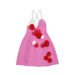 Pearl Strap 3D Flower V Neck High Waist Camisole Dresses