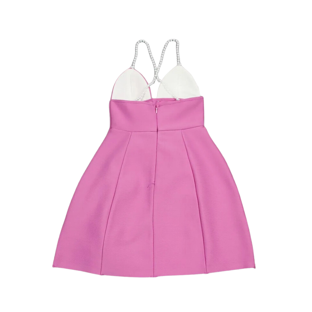 Pearl Strap 3D Flower V Neck High Waist Camisole Dresses