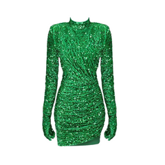 Green Sequin Velvet Mini Dress