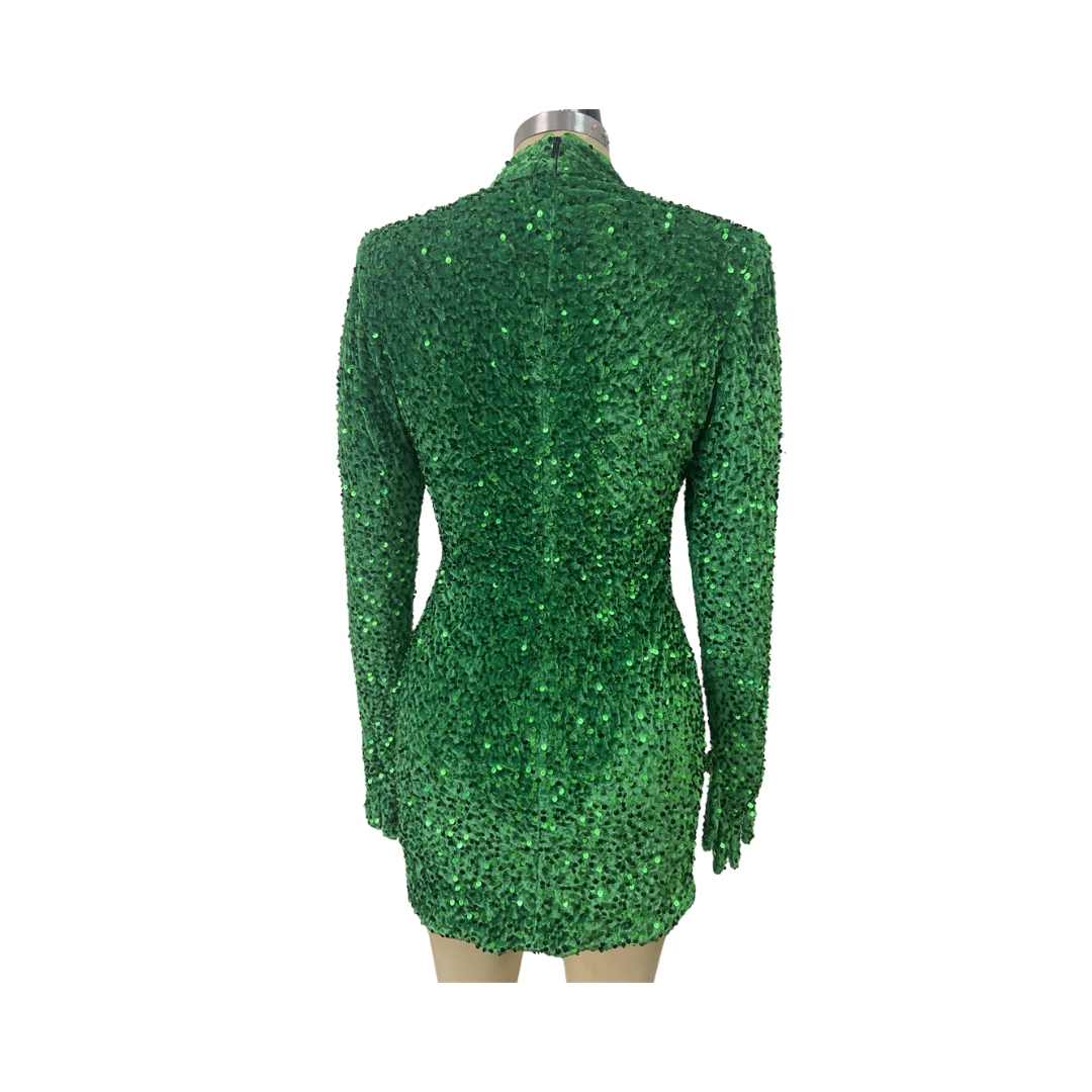 Green Sequin Velvet Mini Dress