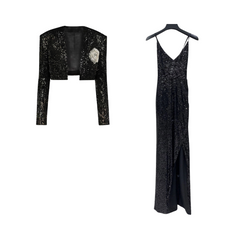 Classic Sequined Cropped Jacket + Strappy Maxi Dress