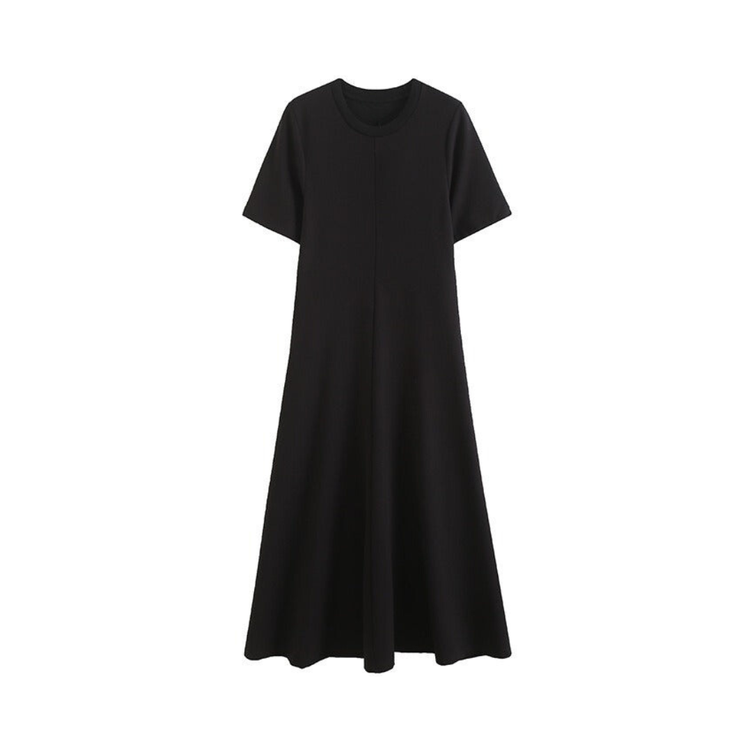 Solid A-Line Round Neck Knitted Dress