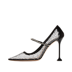 Pointed Water Diamond Mesh Stiletto Pumps