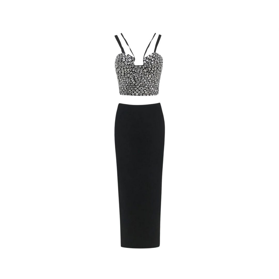 Rhinestone Embellished Top + Bandage Skirt