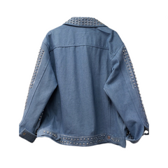 Diamond Beading Long Sleeve Loose Denim Jacket