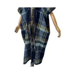 Warm Plaid Corded Tassel Poncho Cardigan  - WINI