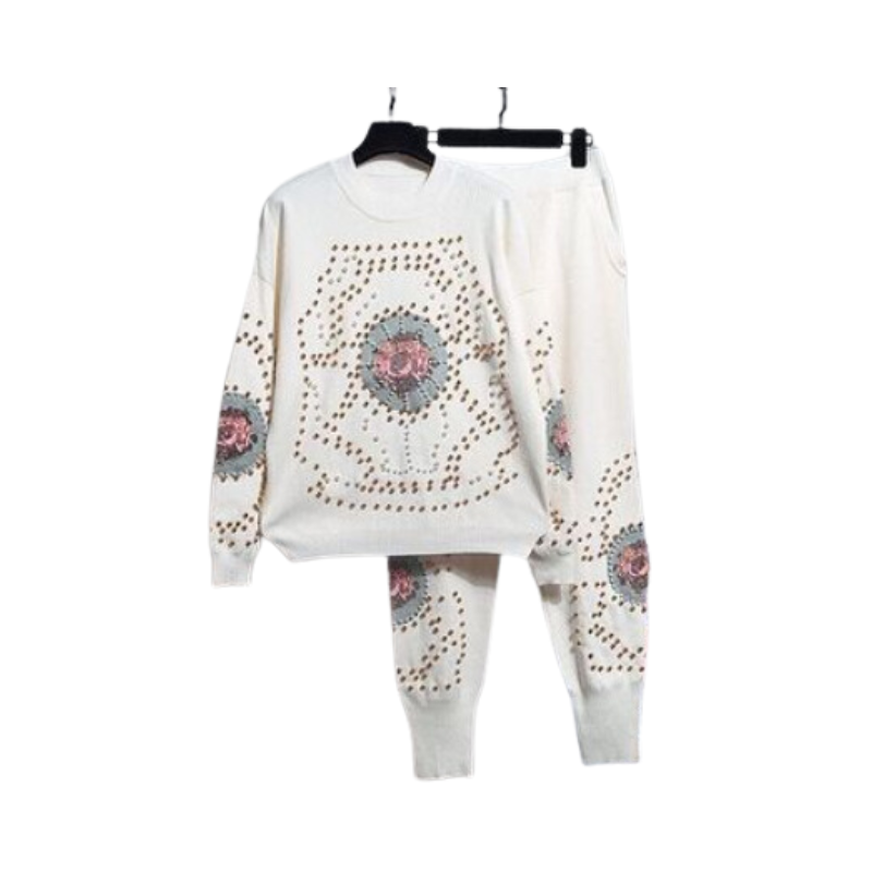 Beaded Embroidery Tracksuit - 2 Piece Set