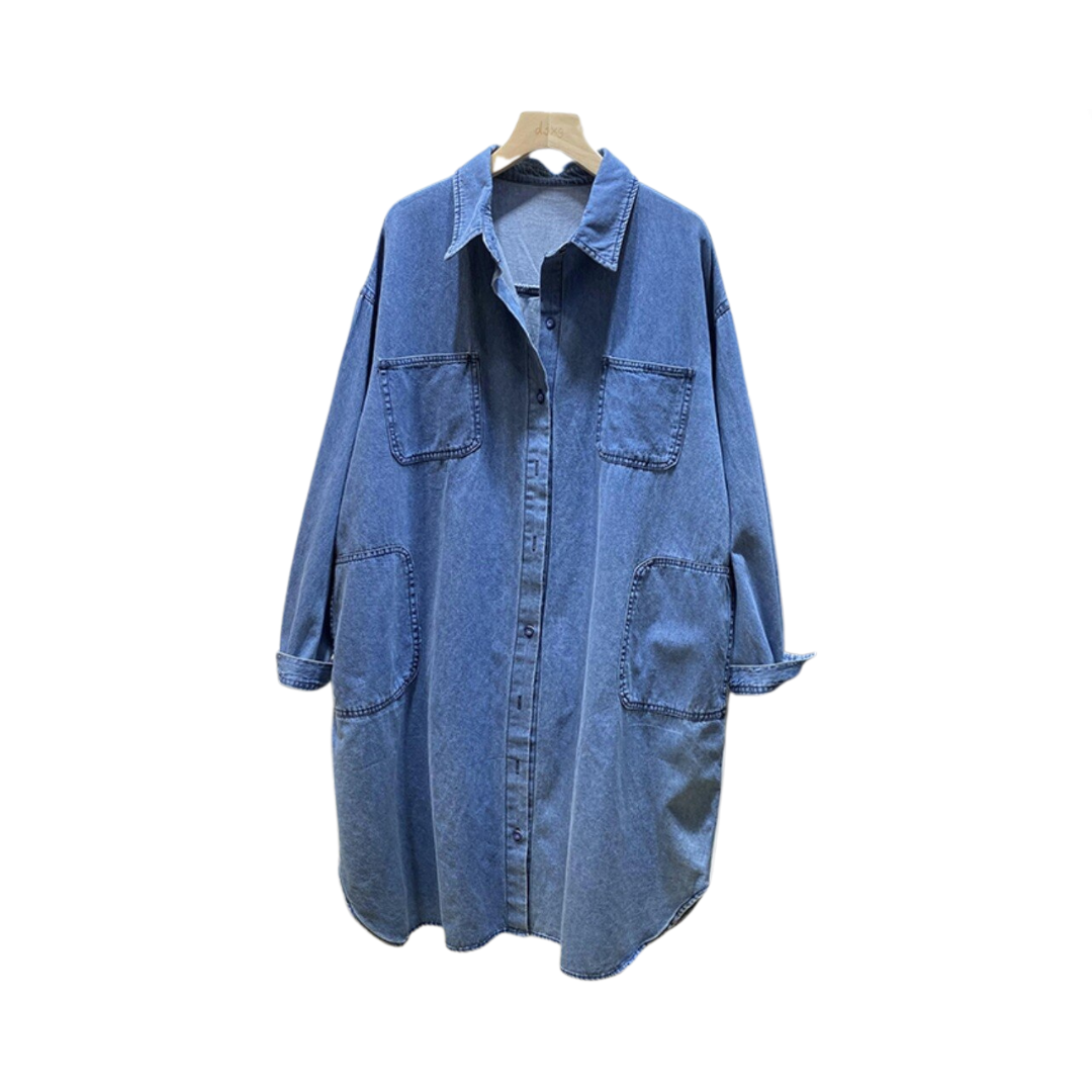 Solid Cotton Long Denim Shirt