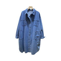 Solid Cotton Long Denim Shirt