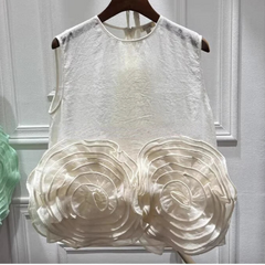 Handmade Flower Sleeveless Round Neck Top