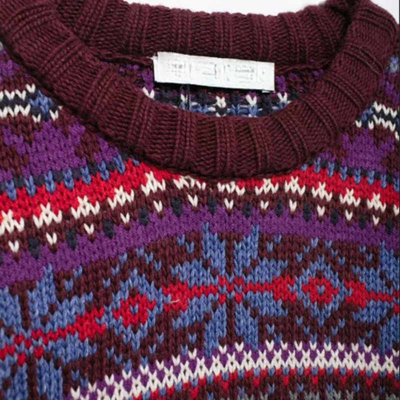 Casual Round Neck Contrasting Knitted Jacquard Sweater