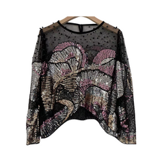 Handmade Sequin Beaded Mesh Shirt