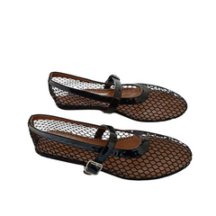 Round Toe Fish Mesh Hollow Ballet Shoes