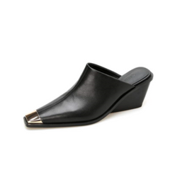 Metal Toe Wedge Heel Mules