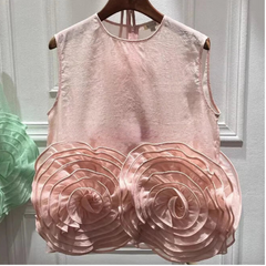 Handmade Flower Sleeveless Round Neck Top