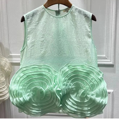 Handmade Flower Sleeveless Round Neck Top