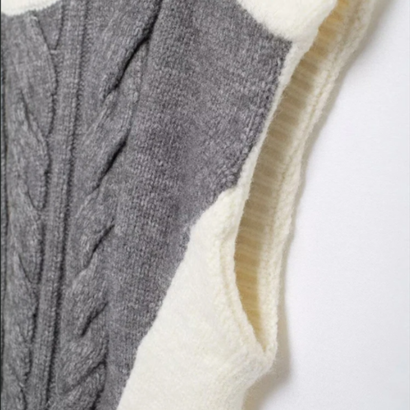 Drawstring Patterned Loose Fit Cable Knit Vest