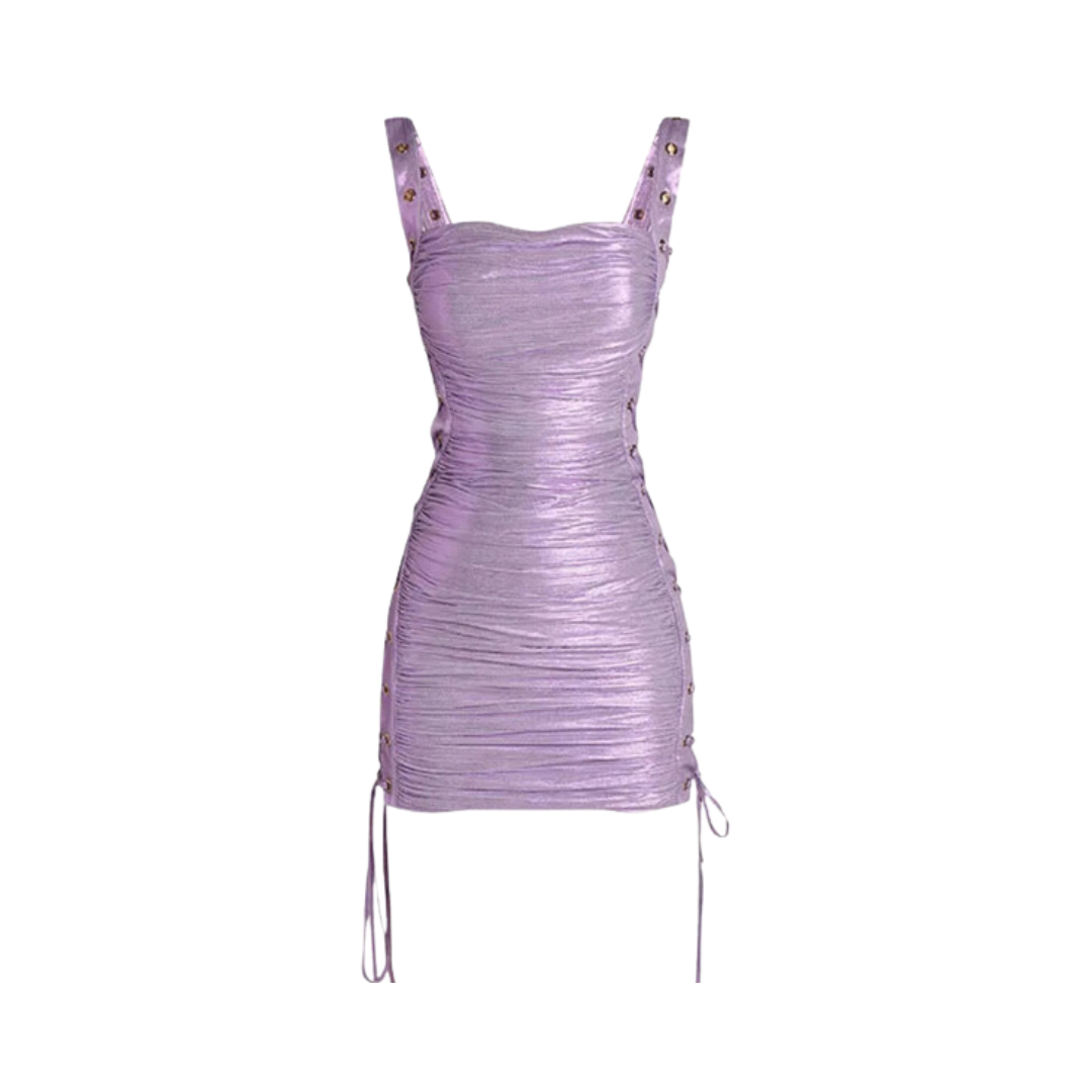 Solid Lace Up Hollow Out Dress