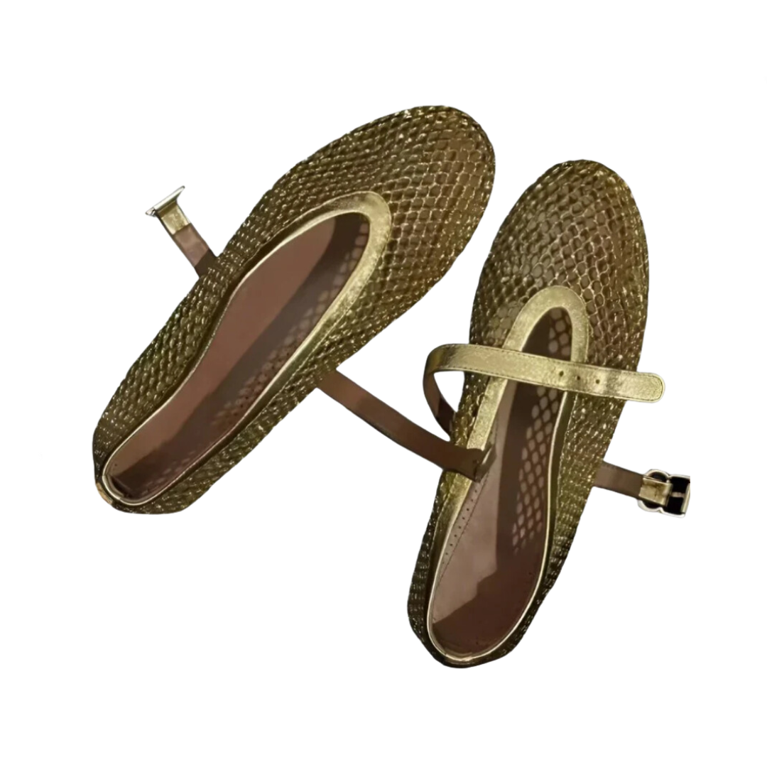 Round Toe Fish Mesh Hollow Ballet Shoes