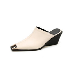 Metal Toe Wedge Heel Mules