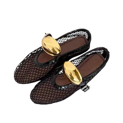 Round Toe Fish Mesh Hollow Ballet Shoes