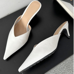 Pointed Toe Low Heel Stiletto Mule Pumps