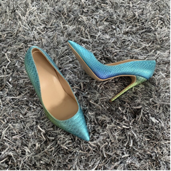 High Stiletto Snake Pattern Pointed Toe Pumps