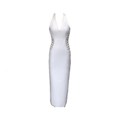 Hot Diamond V-Neck Long Slit Bandage Dress