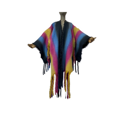 Vibrant Fringed Poncho Cardigan - WINI