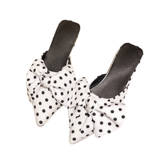 Polka Dot Bow Flat Pointed Toe Mule Slippers