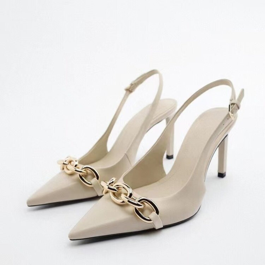 Casual Chain Pointed Toe Stiletto Mule Pumps