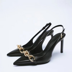 Casual Chain Pointed Toe Stiletto Mule Pumps