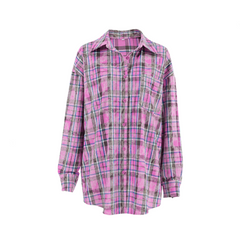 Cotton Plaid Long Sleeved Loose Fit Shirt