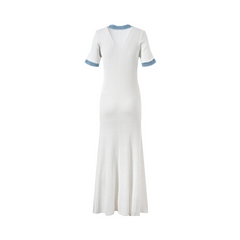 Elastic Slim Fit Round Neck Button Up Maxi Knit Dress