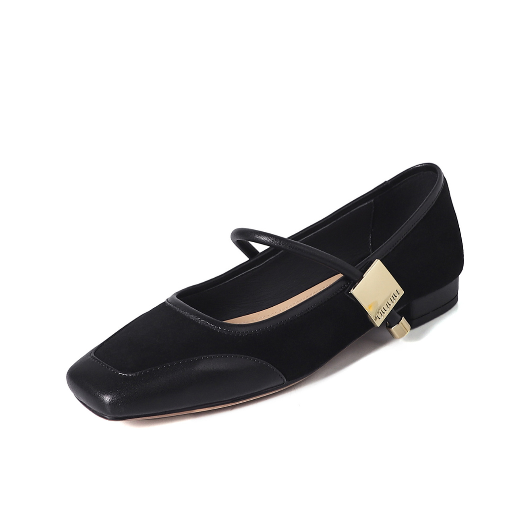 Square Toe Shallow Mouth Suede Low Heel Shoes