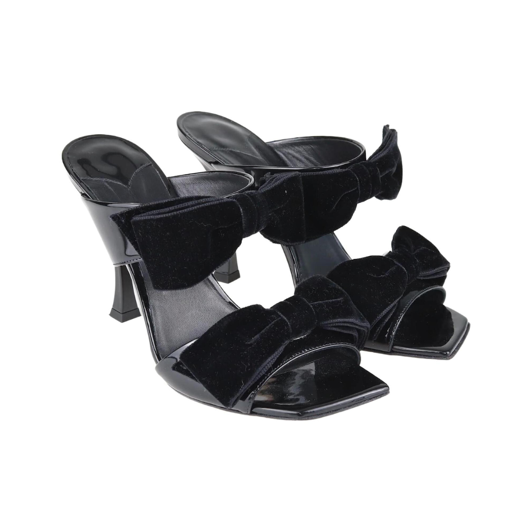 Solid Velvet Bow Open Toe Sandals