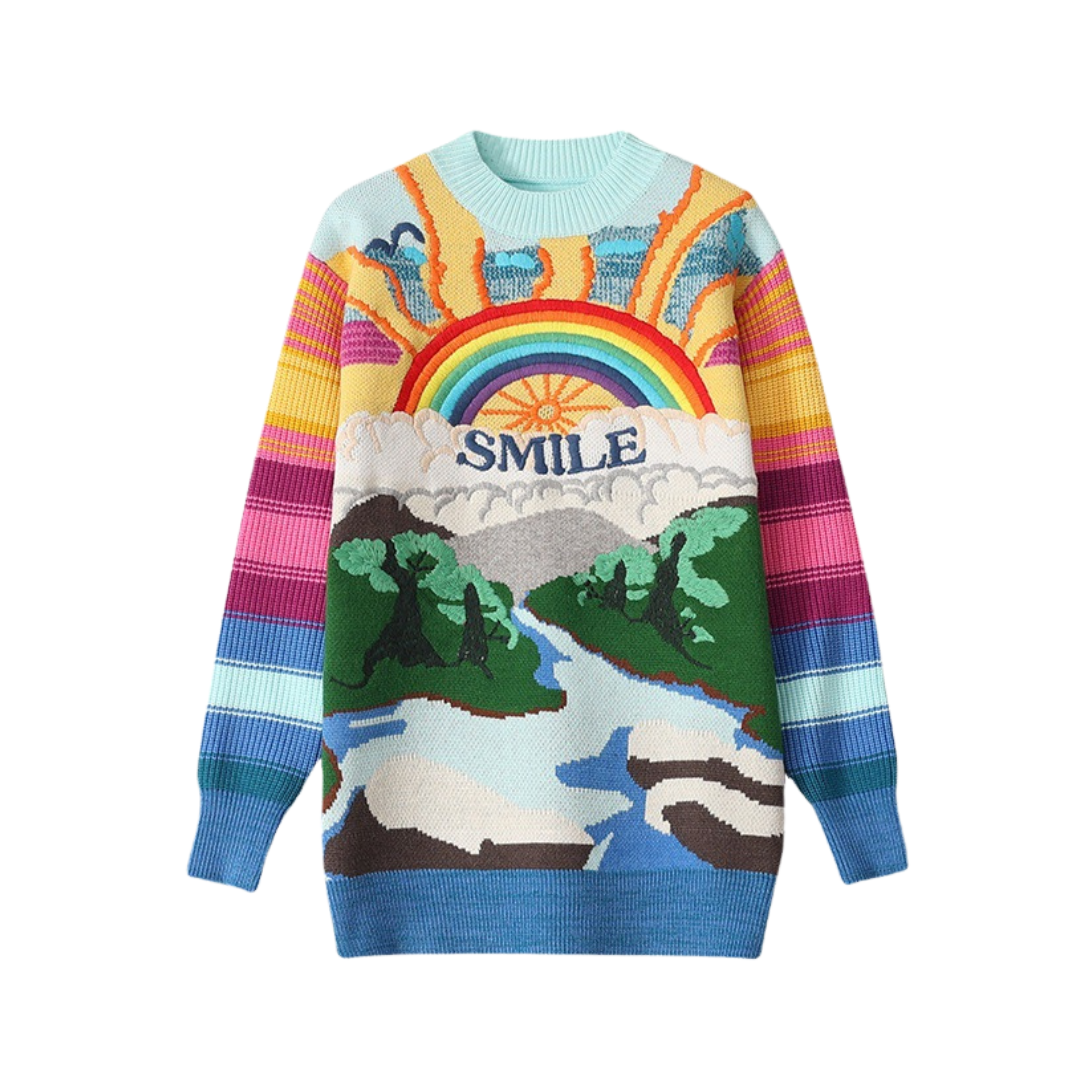 Rainbow Embroidered Letter Knitted Sweater