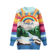 Rainbow Embroidered Letter Knitted Sweater