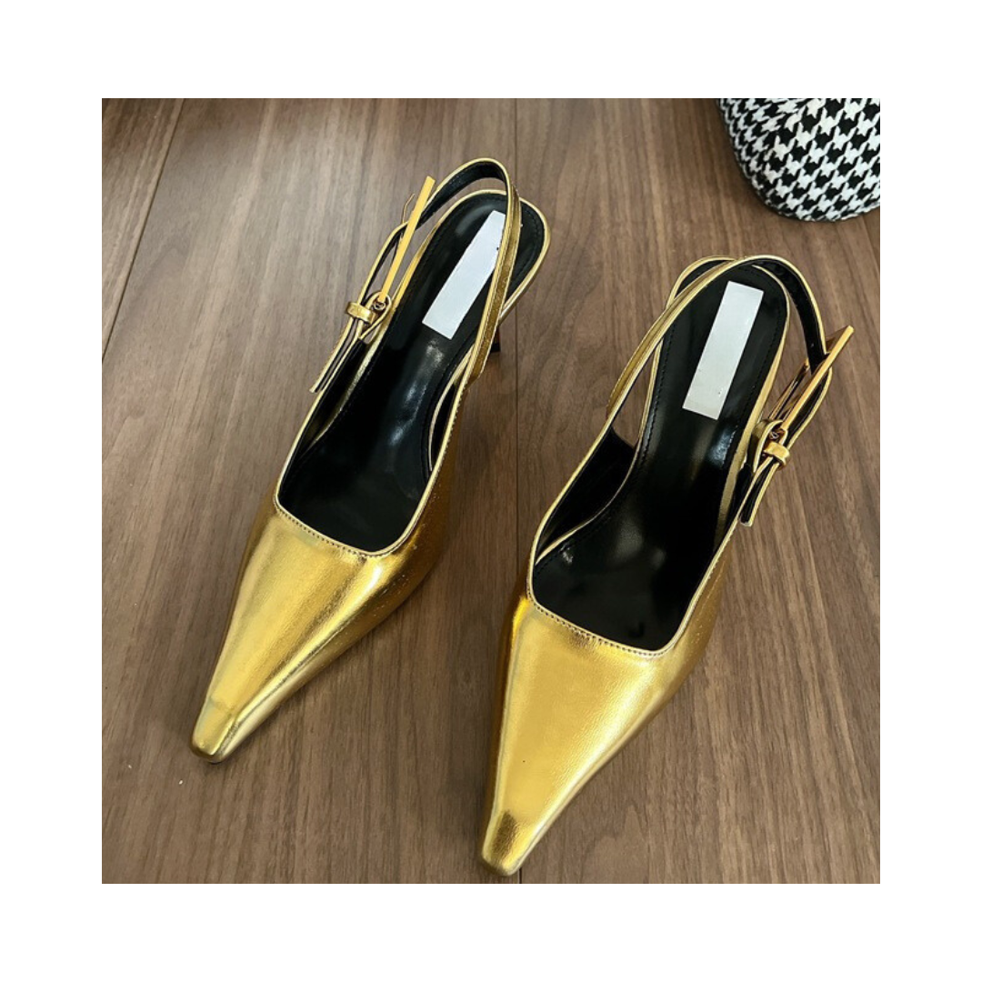 Pointy Toe One Line Buckle Strap Stiletto Pumps